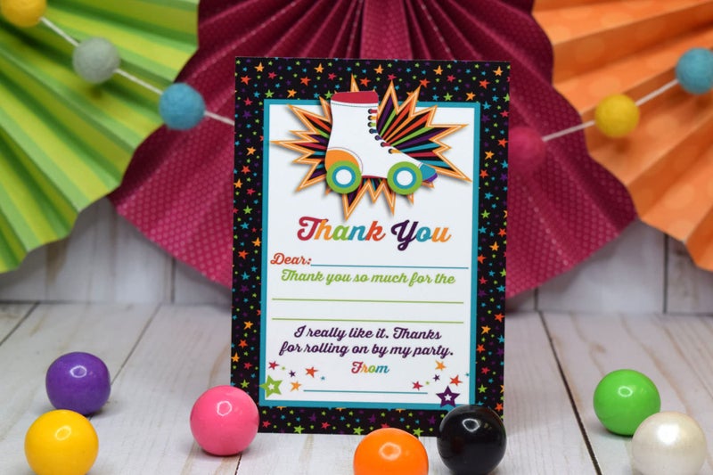 Amanda Creation Roller Skating Themed Thank You Notes for Kids, Ten 4" x 5.5" Fill In The Blank Cards with 10 White Envelopes by AmandaCreation - Image 2